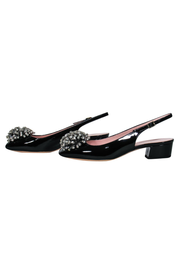 Current Boutique-Kate Spade - Black Patent Leather Slingback Block Heels w/ Rhinestone Pomps Sz 8