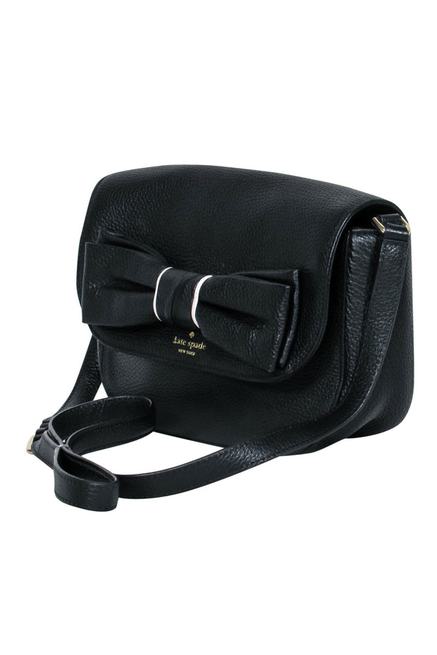 Current Boutique-Kate Spade - Black Pebbled Leather Flap Closure w/ Bow