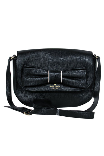 Current Boutique-Kate Spade - Black Pebbled Leather Flap Closure w/ Bow