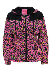 Current Boutique-Kate Spade - Black & Pink Floral Print Zip-Up Hooded Athletic Jacket Sz XS