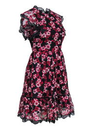 Current Boutique-Kate Spade - Black & Pink Lace Floral Embroidery Fit & Flare Mini Dress Sz 0