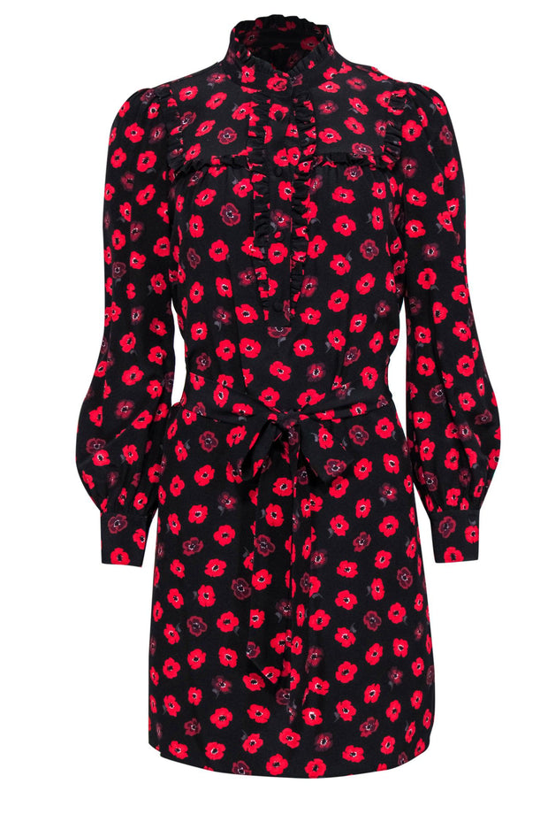 Current Boutique-Kate Spade - Black & Red Floral Print Belted Shift Dress Sz S