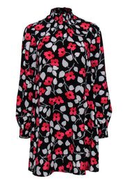 Current Boutique-Kate Spade - Black, Red & White Floral Print Long Sleeve Shift Dress Sz XS