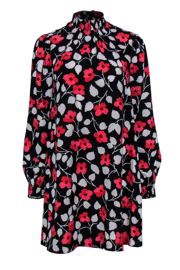 Current Boutique-Kate Spade - Black, Red & White Floral Print Long Sleeve Shift Dress Sz XS