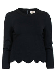 Current Boutique-Kate Spade - Black Scalloped Hem Long Sleeved Top Sz 2