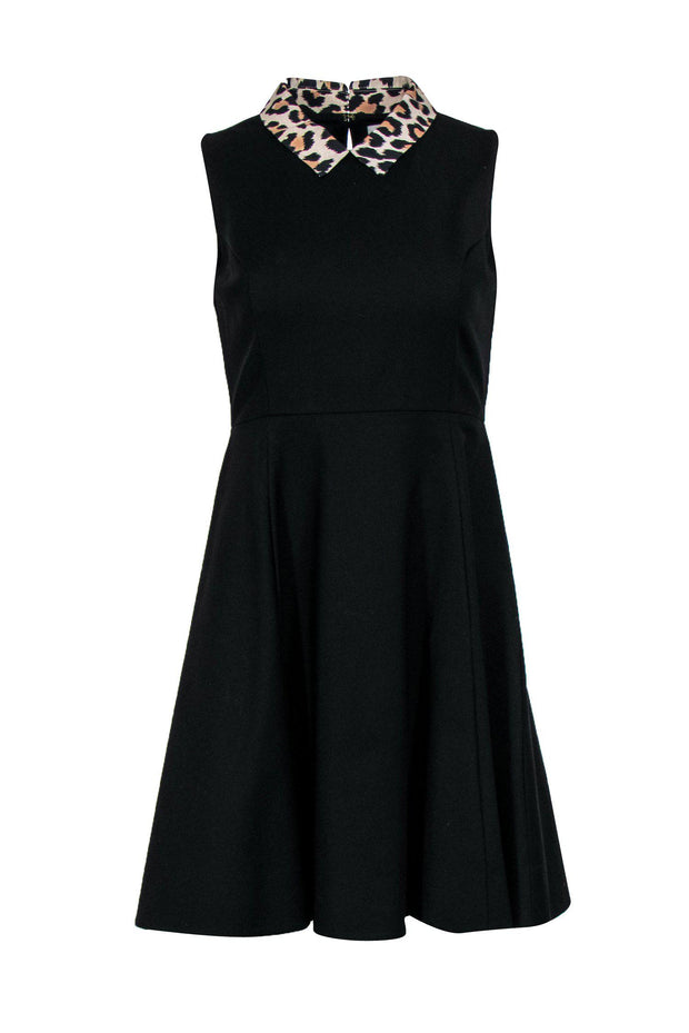 Current Boutique-Kate Spade - Black Sleeveless Fit & Flare Dress w/ Leopard Collar Sz 4