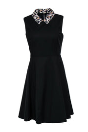 Current Boutique-Kate Spade - Black Sleeveless Fit & Flare Dress w/ Leopard Print Collar Sz 10