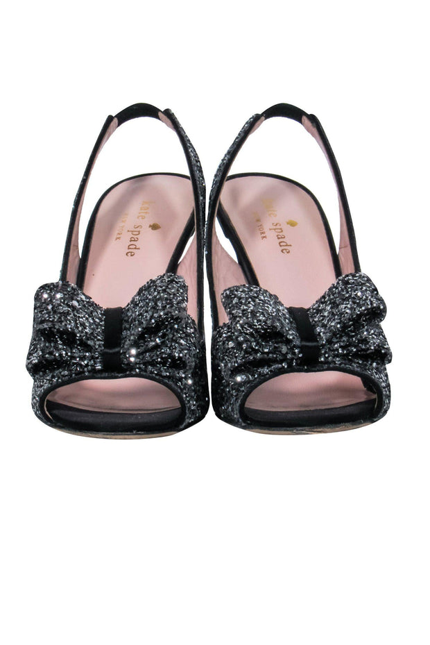 Current Boutique-Kate Spade - Black Sparkly Slingback Peep Toe Pumps Sz 7.5