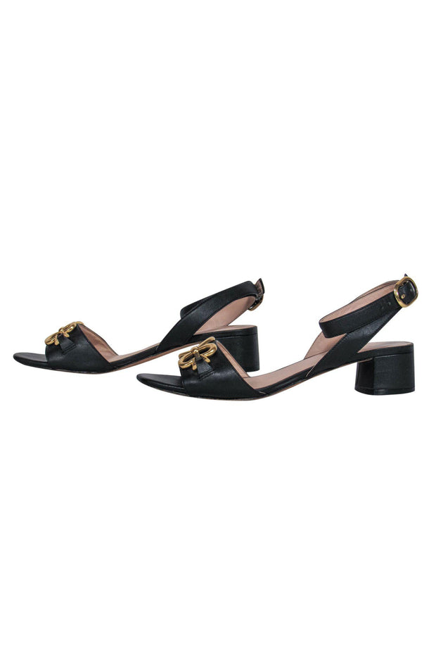 Current Boutique-Kate Spade - Black Strappy Block Heel Pumps w/ Gold Spade Detail Sz 6.5