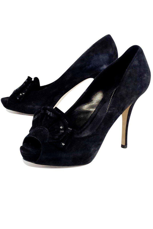 Current Boutique-Kate Spade - Black Suede Peep Toe Pumps Sz 8.5