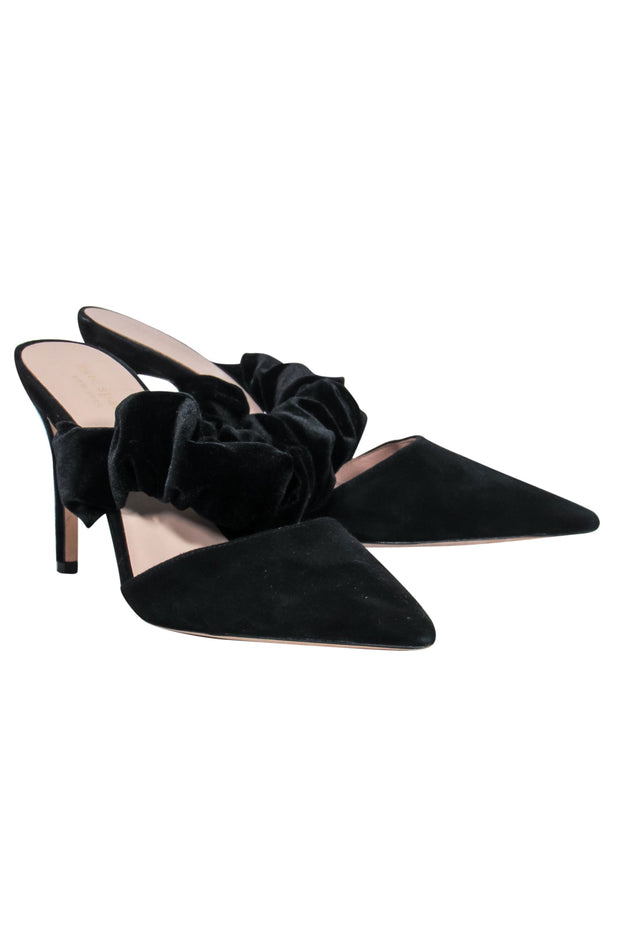 Current Boutique-Kate Spade - Black Suede & Velvet Scrunched Strap Mule Heels Sz 8