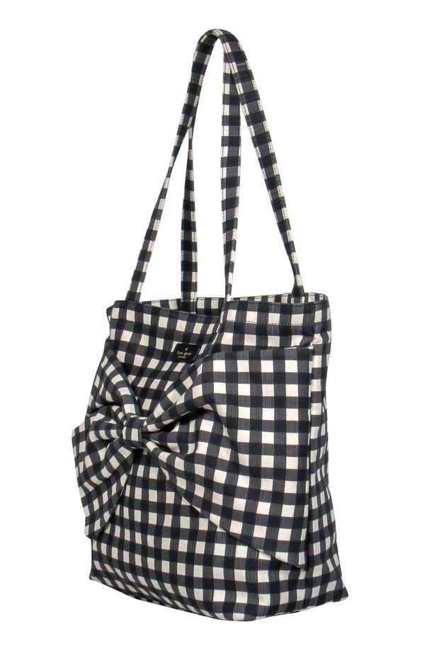 Current Boutique-Kate Spade - Black & White Gingham Print Canvas Tote w/ Bow