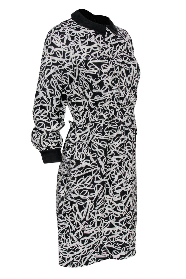 Current Boutique-Kate Spade - Black & White Glasses Print Collared Dress Sz 6