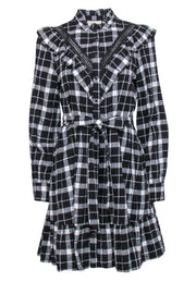 Current Boutique-Kate Spade - Black & White Plaid Flannel Ruffled Belted Dress Sz S