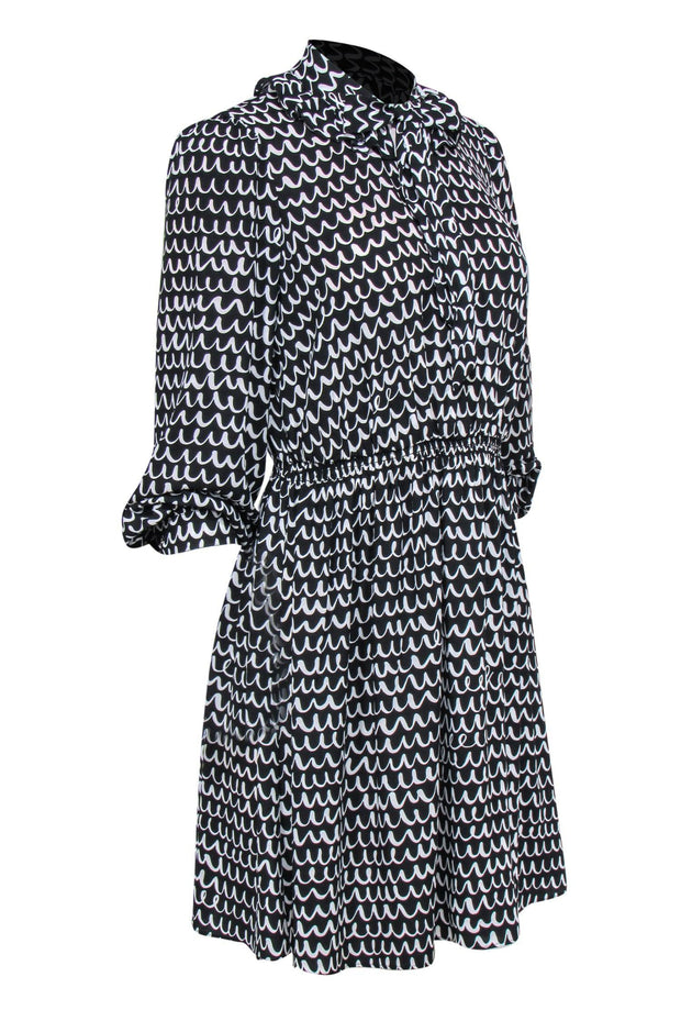 Current Boutique-Kate Spade - Black & White Wavy Print Fit & Flare Dress Sz M