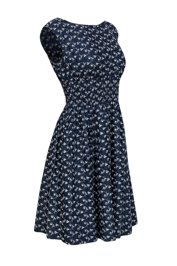 Current Boutique-Kate Spade - Blue Chambray Floral Embroidered Sleeveless Fit & Flare Dress Sz 4