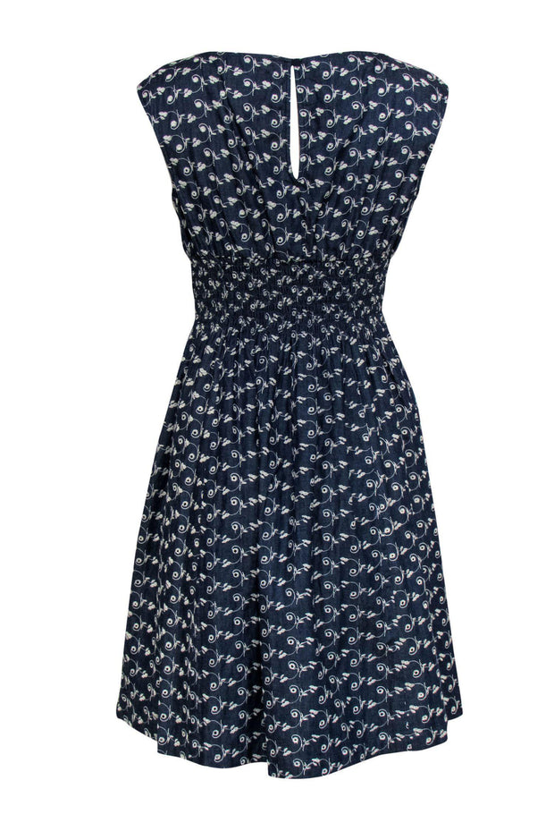 Current Boutique-Kate Spade - Blue Chambray Floral Embroidered Sleeveless Fit & Flare Dress Sz 4