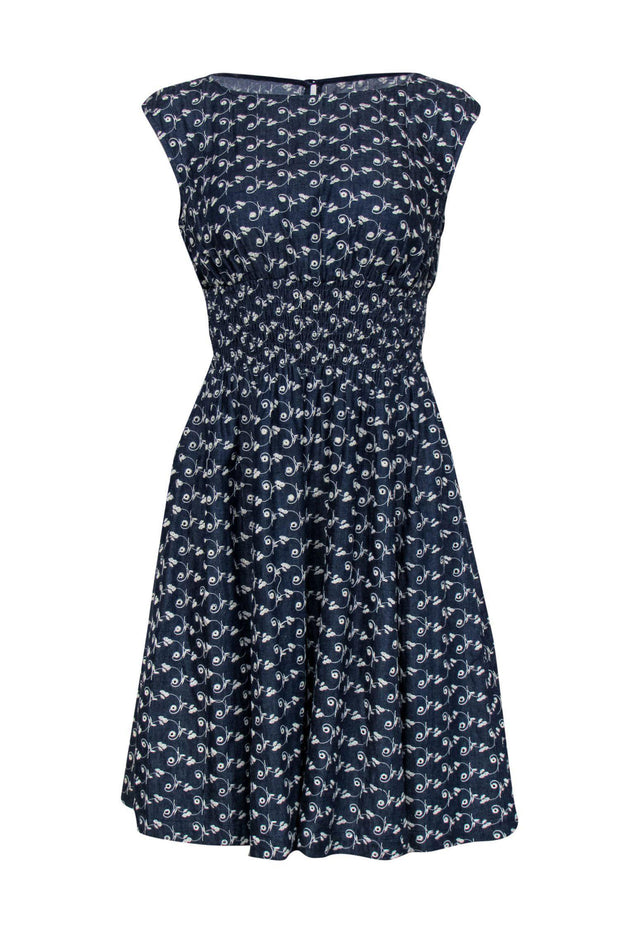 Current Boutique-Kate Spade - Blue Chambray Floral Embroidered Sleeveless Fit & Flare Dress Sz 4