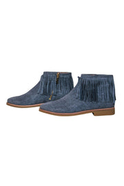 Current Boutique-Kate Spade - Blue Metallic Chambray “Bestie” Booties w/ Fringe Sz 9