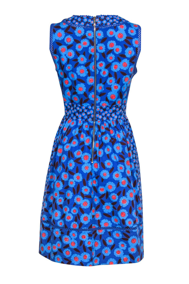 Current Boutique-Kate Spade - Blue & Red Floral Print Cotton A-Line Dress w/ Eyelet Trim Sz 14