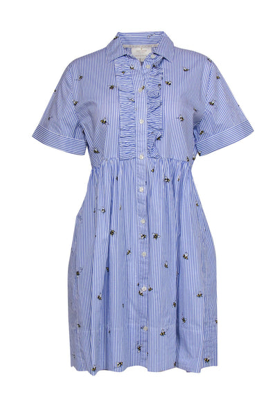 Current Boutique-Kate Spade - Blue & White Striped & Bee Print Button-Up Dress Sz S