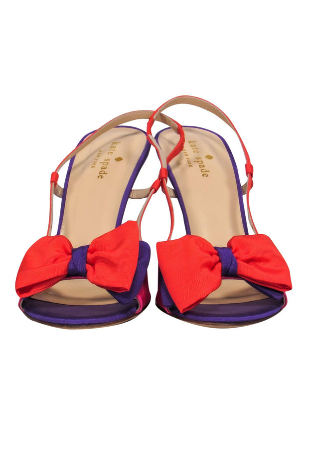 Current Boutique-Kate Spade - Bright Pink, Orange & Purple Slingback Pumps w/ Bows Sz 8