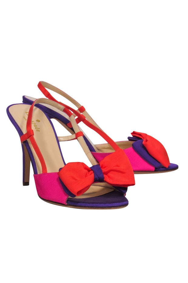 Current Boutique-Kate Spade - Bright Pink, Orange & Purple Slingback Pumps w/ Bows Sz 8