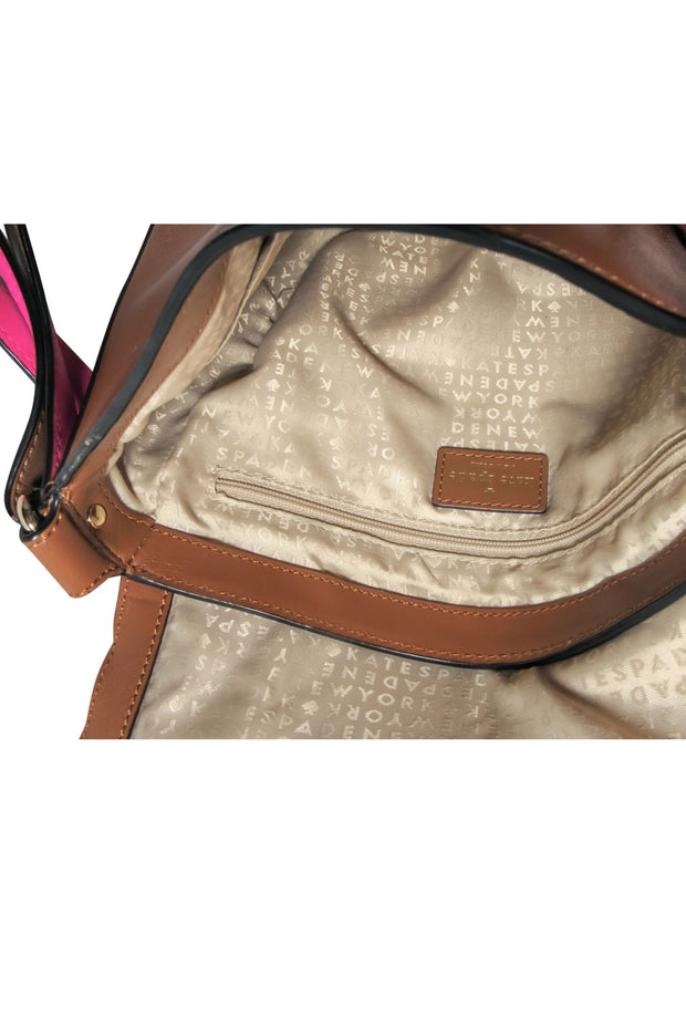 Current Boutique-Kate Spade - Brown Leather Saddle Crossbody Bag w/ Pink Strap