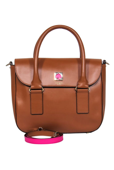 Current Boutique-Kate Spade - Brown Leather Structured Satchel w/ Pink Trim