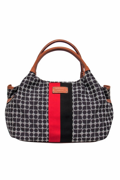 Current Boutique-Kate Spade - Brown & White Tote Bag w/ Red Stripe