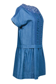 Current Boutique-Kate Spade - Chambray Shift Dress w/ Lace, Eyelet & Pleated Trim Sz 4