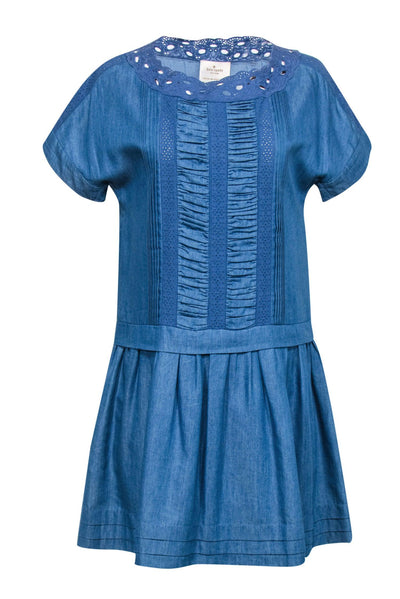 Current Boutique-Kate Spade - Chambray Shift Dress w/ Lace, Eyelet & Pleated Trim Sz 4