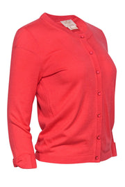 Current Boutique-Kate Spade - Coral Button-Up Cropped Sleeve Knit Cardigan w/ Bows On Cuffs Sz S