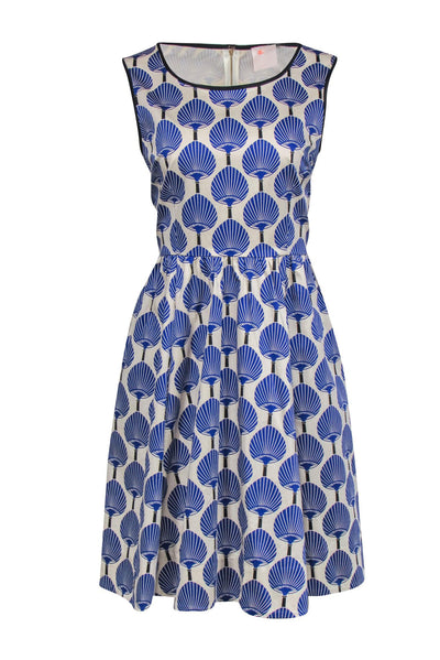 Current Boutique-Kate Spade - Cream & Blue Fan Print Sleeveless Dress Sz 8