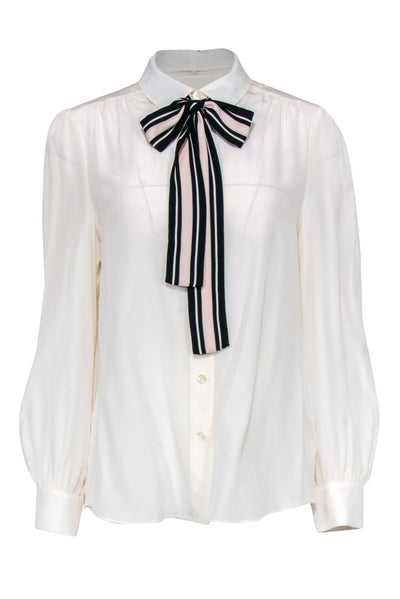 Current Boutique-Kate Spade - Cream Silk Semi-Sheer Button-Front Blouse Sz L