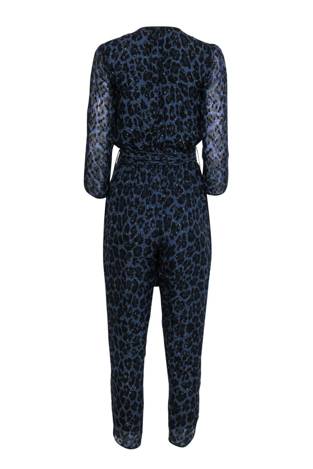 Current Boutique-Kate Spade - Dark Blue & Black Leopard Print Metallic Jumpsuit Sz 4
