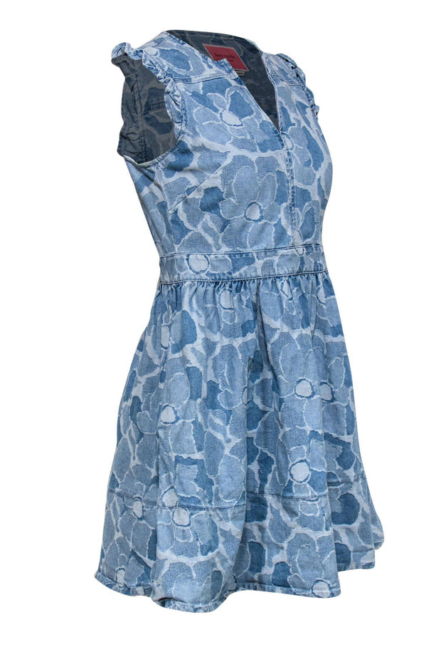 Current Boutique-Kate Spade - Denim Floral Textured Sleeveless Fit & Flare Dress w/ Ruffles Sz 2