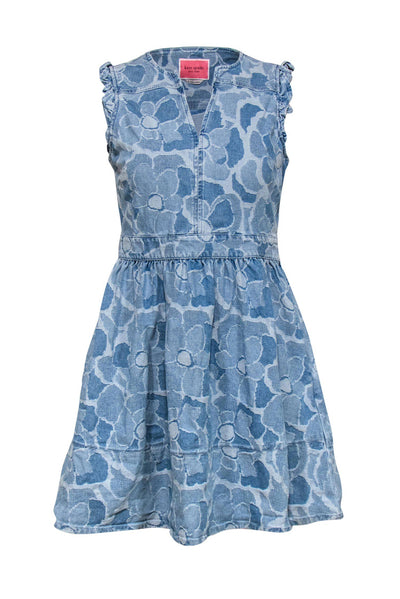 Current Boutique-Kate Spade - Denim Floral Textured Sleeveless Fit & Flare Dress w/ Ruffles Sz 2