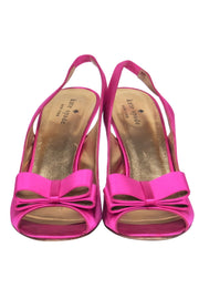 Current Boutique-Kate Spade - Fuchsia Satin Slingback Peep Toe Pumps w/ Bow Sz 10