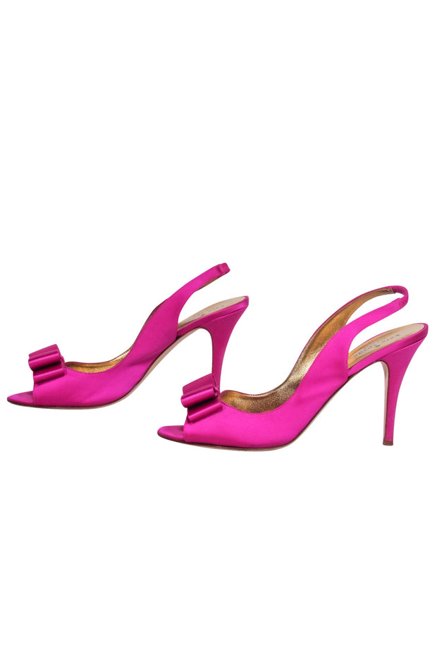 Current Boutique-Kate Spade - Fuchsia Satin Slingback Peep Toe Pumps w/ Bow Sz 10