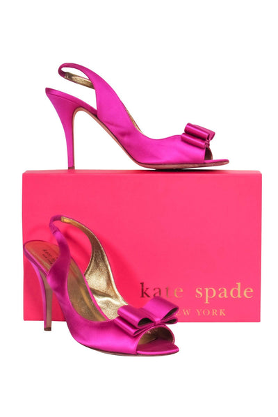 Current Boutique-Kate Spade - Fuchsia Satin Slingback Peep Toe Pumps w/ Bow Sz 10