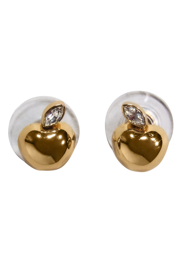 Current Boutique-Kate Spade - Gold Apple Stud Earrings w/ Crystals