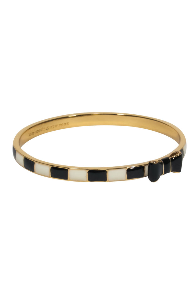 Current Boutique-Kate Spade - Gold, Black & White Striped "Take a Bow" Bangle