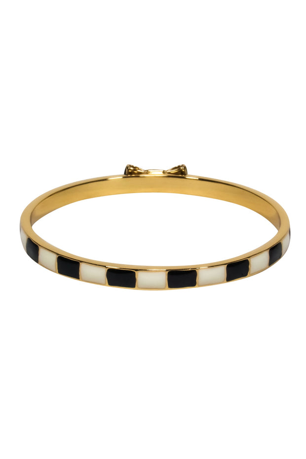 Current Boutique-Kate Spade - Gold, Black & White Striped "Take a Bow" Bangle