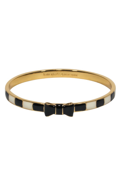 Current Boutique-Kate Spade - Gold, Black & White Striped "Take a Bow" Bangle