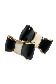 Current Boutique-Kate Spade - Gold, Black & White "Take a Bow" Stud Earrings