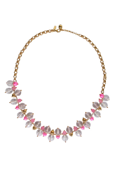 Current Boutique-Kate Spade - Gold Chain Necklace w/ Pink & Clear Bauble Beads