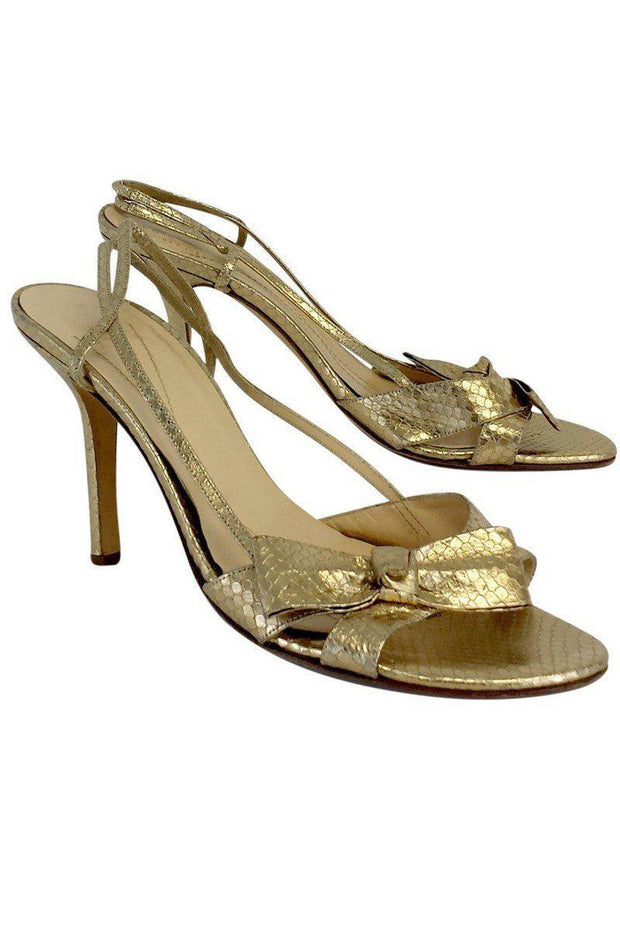 Current Boutique-Kate Spade - Gold Fish Scale Print Leather Bow Heels Sz 10