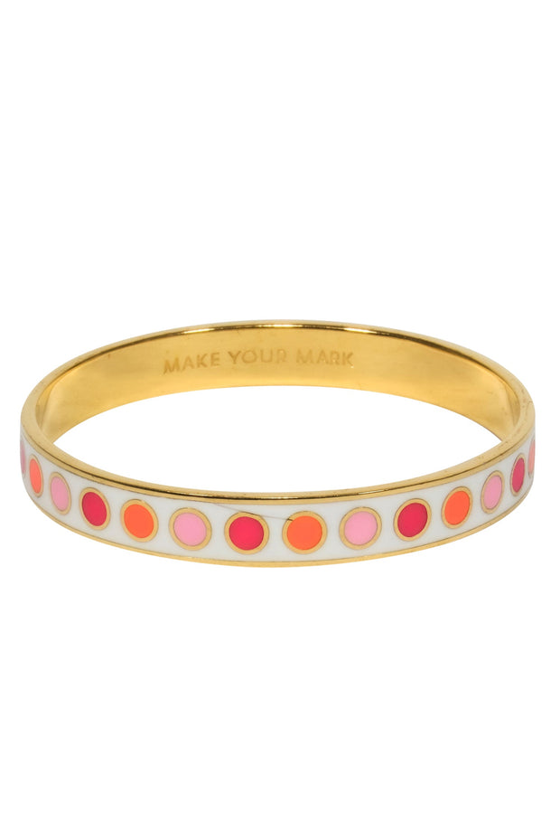 Current Boutique-Kate Spade - Gold, White & Pink Polka Dot "Make Your Mark" Engraved Bangle