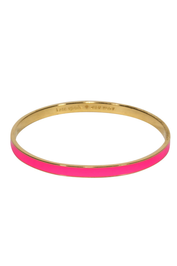 Current Boutique-Kate Spade - Hot Pink & Gold “Hot to Trot” Engraved Bangle